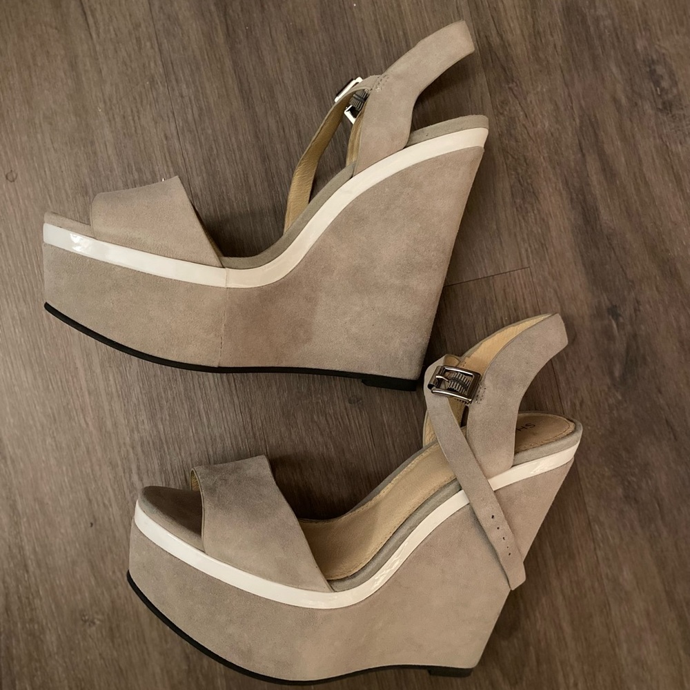 Gray Suede Slingback Wedges